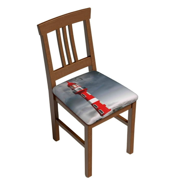 Junzan 3d Lighthouse In The Surf Print Dining Chair Seat Covers, Stretch Fitted Dining Room Upholstered Chair Seat Cushion Cover