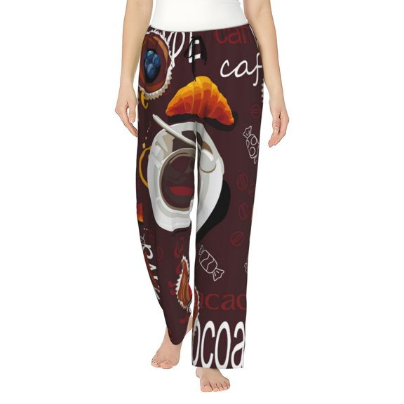 Junzan A Cup Of Black Coffee On A Saucer Women'S Pajama Pants Drawstring Comfy Sleep Bottoms With Pockets