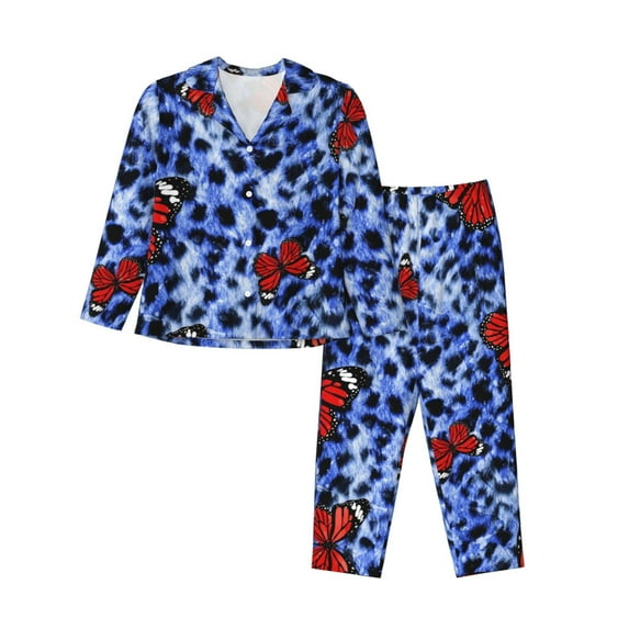 Junzan Abstract Colorful Butterflies Print Womens Pajama Sets,Long Sleeve Button Down For Women Pjs 2 Piece