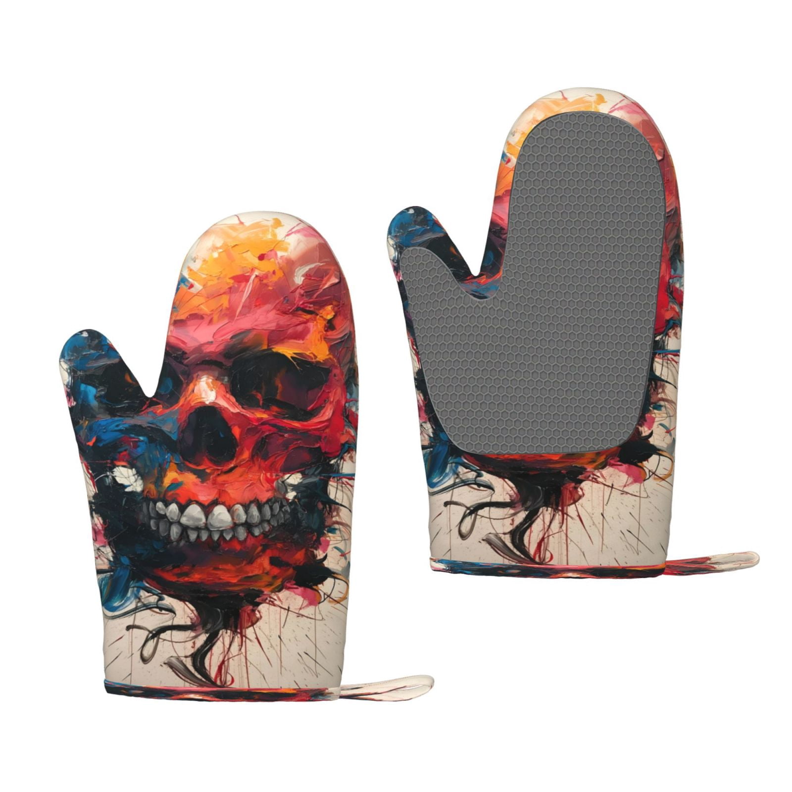 Junzan Abstract Colorful Skull Art for Oven Mitts 2 Piece Set,BBQ ...