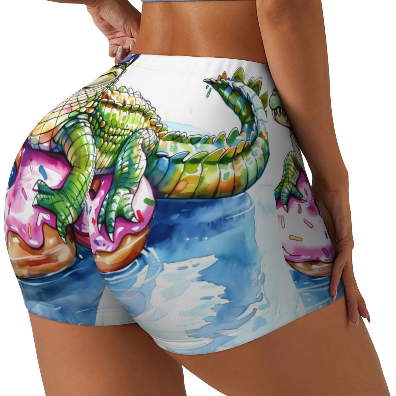Pool Scrunch Junzan Alligator Donut Pool Float Pattern Women Workout Impact Shorts ...
