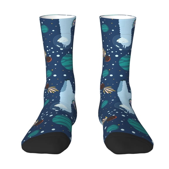Junzan Alpaca Astronaut In Space Mens Funny Socks For Men Women Colorful Fun Novelty Crew Patterned Socks