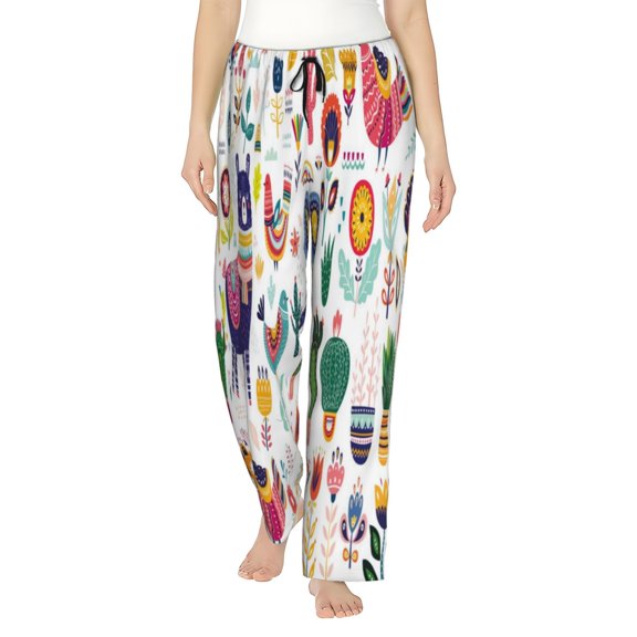 Junzan Alpaca Flower Women'S Pajama Pants Drawstring Comfy Sleep Bottoms With Pockets