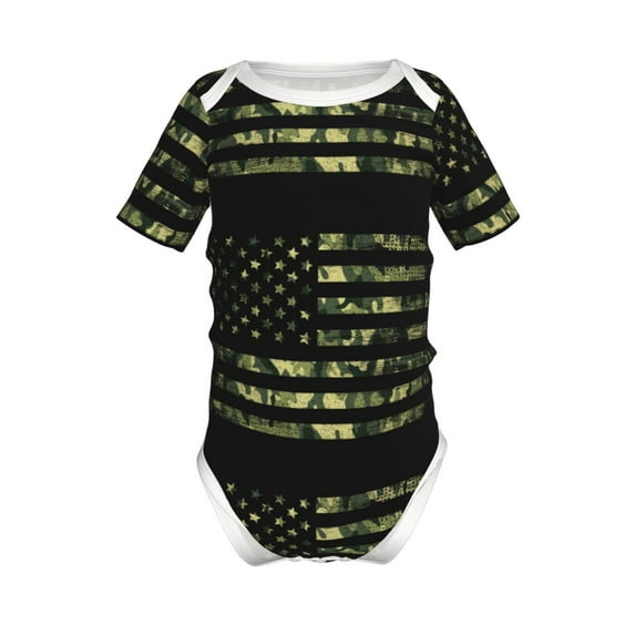 Junzan American Flag Camo Print Short-Sleeve Baby Climbing Clothes, Bodysuits for Infant One-Piece for Baby Boys & Girls Baby Clothes Baby Romper with Snap Closure-3 Months