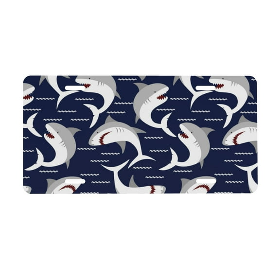 Junzan Angry Shark Front License Plate Covers Decorative Car Metal Plates Novelty License Plate 6 X 12 Inch For Women Men