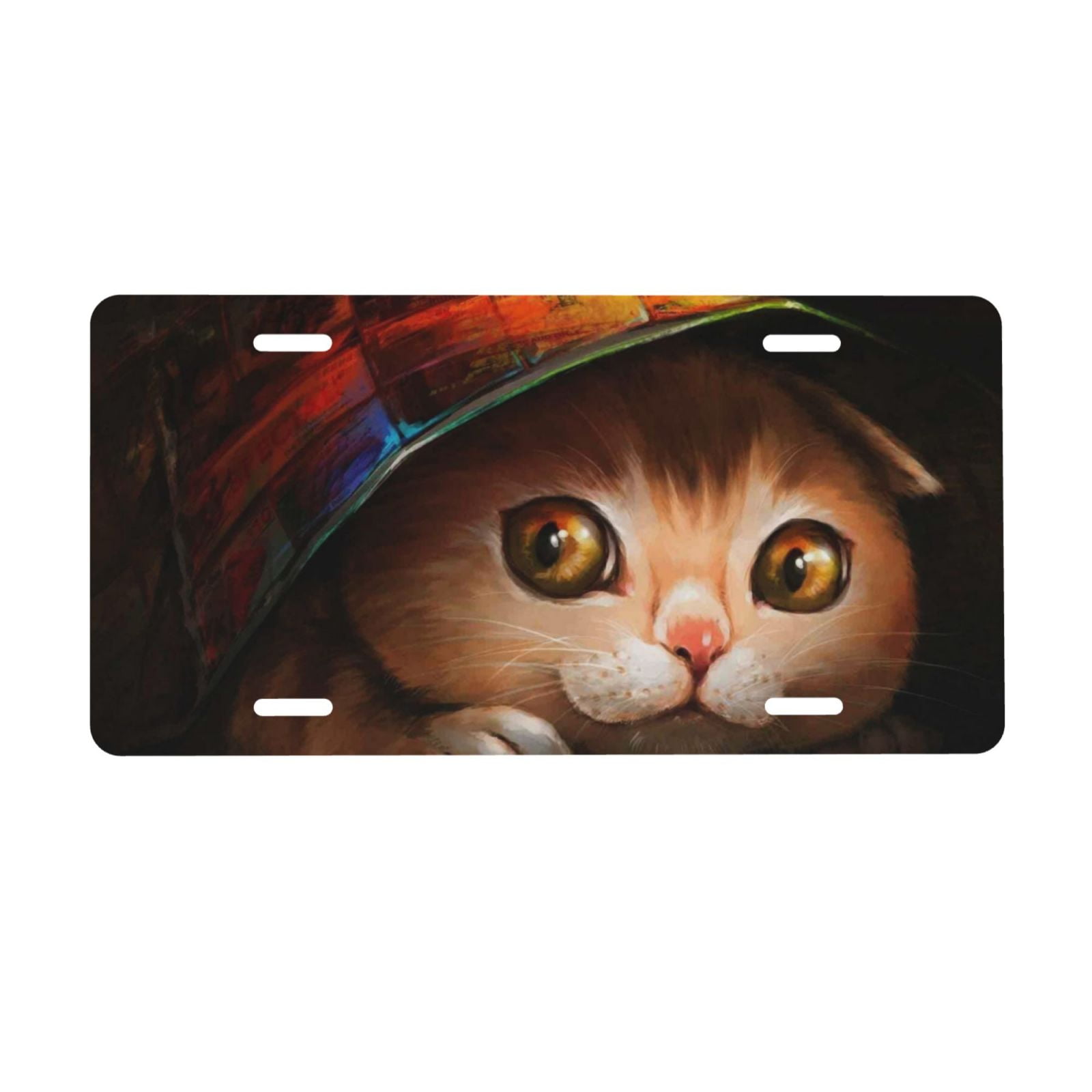 Junzan Animal Cat Front License Plate Covers Decorative Car Metal