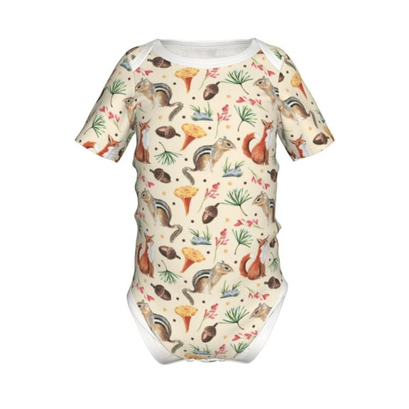 Junzan Autumn Forest Animals Print Short-Sleeve Baby Climbing Clothes, Bodysuits for Infant One-Piece for Baby Boys & Girls Baby Clothes Baby Romper with Snap Closure-3 Months
