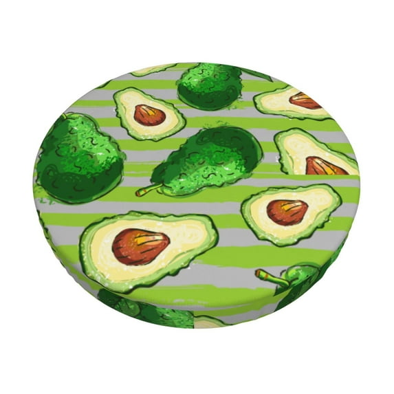 Junzan Avocado Green Striped Bar Stool Cover Round Seat Cushion With Elastic Washable And Non Slip Bottom For Barstool Padded Chair Slipcover - 13 Inch