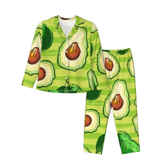 Junzan Avocado Green Striped Print Womens Pajama Sets,Long Sleeve Button Down For Women Pjs 2 Piece