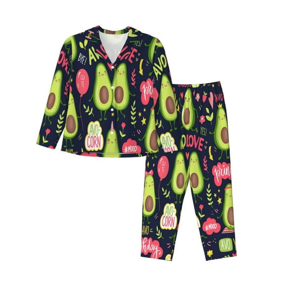 Junzan Avocado Love Print Womens Pajama Sets,Long Sleeve Button Down For Women Pjs 2 Piece