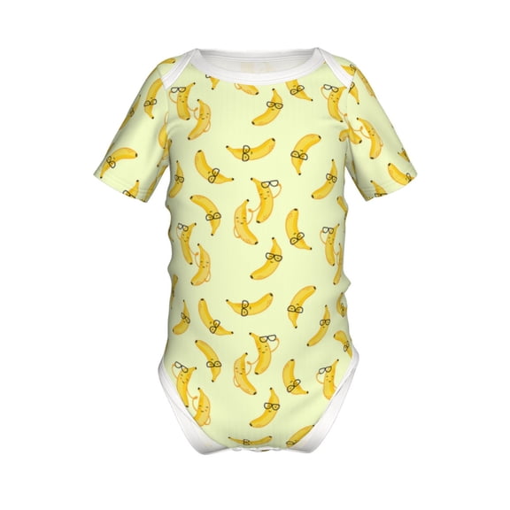 Junzan Bananas Print Short-Sleeve Baby Climbing Clothes, Bodysuits for Infant One-Piece for Baby Boys & Girls Baby Clothes Baby Romper with Snap Closure-9M