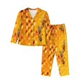 thumbnail image 1 of Junzan Bees On Hive Honeycomb Print Womens Pajama Sets,Long Sleeve Button Down For Women Pjs 2 Piece, 1 of 9