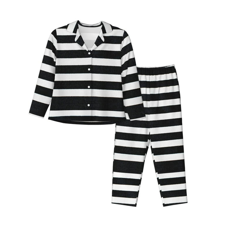 Junzan Black And White Stripes Print Womens Pajama Sets,Long