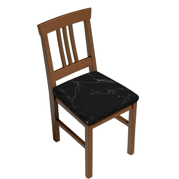 Junzan Black Marble Texture Abstract Print Dining Chair Seat Covers, Stretch Fitted Dining Room Upholstered Chair Seat Cushion Cover