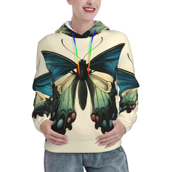 Junzan Blue Black Butterfly Art for Women's Hoodie, Hooded Sweatshirts Workout Sweat Pullover Hoodie for Women Long Sleeve Fall Hoodie-XX-Large