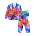 thumbnail image 1 of Junzan Bright Flowers Print Womens Pajama Sets,Long Sleeve Button Down For Women Pjs 2 Piece, 1 of 9