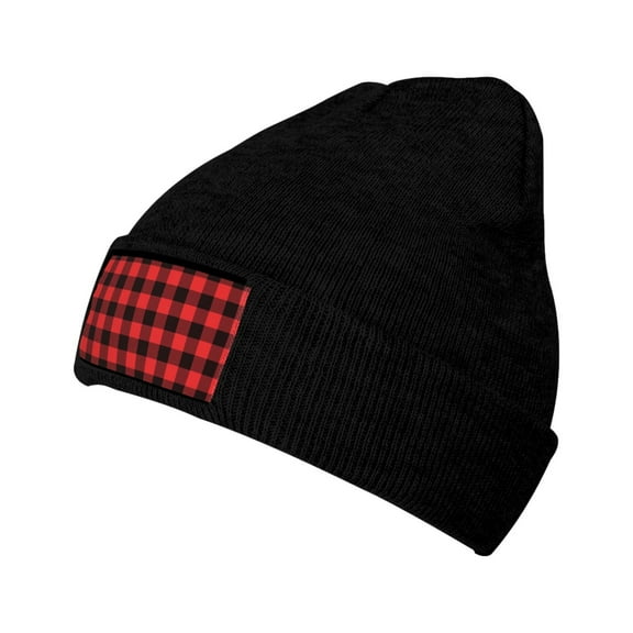 Junzan Buffalo Plaid Red Black Mens Winter Hats Thick Knit Cuff Beanie Cap Beanie Hat