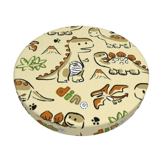 Junzan Cartoon Dinosaurs Bar Stool Cover Round Seat Cushion With Elastic Washable And Non Slip Bottom For Barstool Padded Chair Slipcover - 12 Inch
