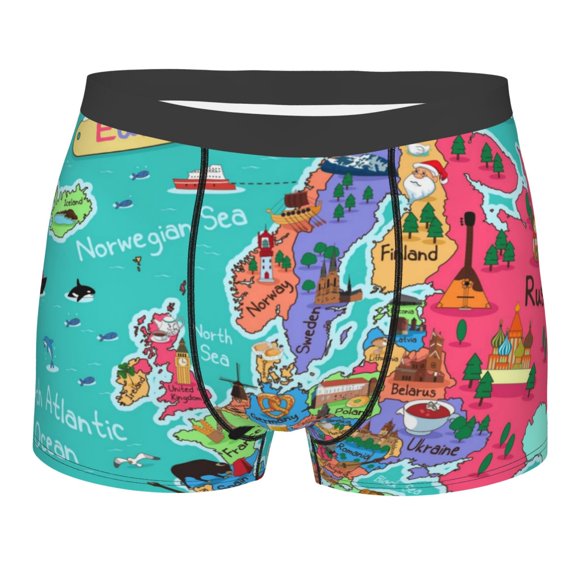 Junzan Cartoon Map Of Europe Mens Underwear Boxer Briefs For Men’s - Xx-Large