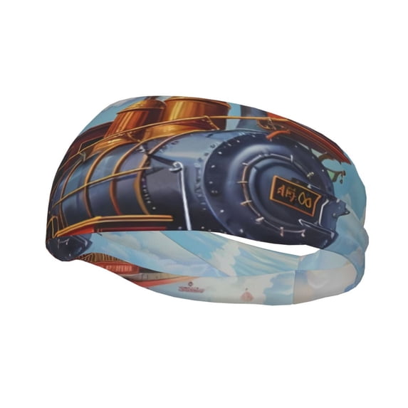 Junzan Cartoon Train Hot Air Balloon for Sweatbands Sports Headband for Men & Women - Moisture Wicking Athletic Headbands for Tennis, Basketball, Running, Gym, Working Out