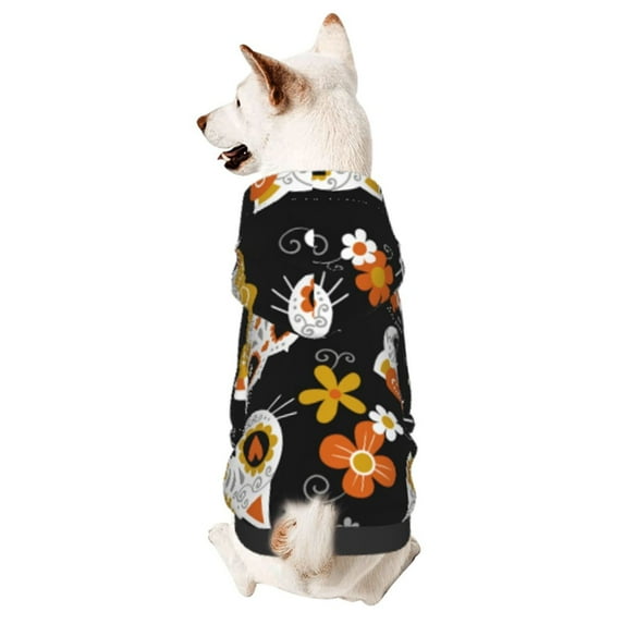 Junzan Cat Skulls And Flowers Dog Hoodie Puppy Sweater Sweatshirt,Cold Weather Coat Pet Clothes for Dog Cat-Xx-Large