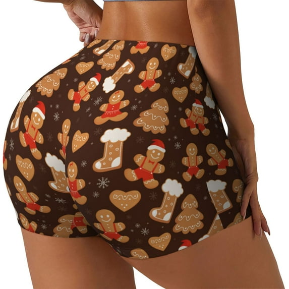 Junzan Christmas Gingerbread Cookies Pattern Women Workout Impact Shorts,Scrunch Short Gym Yoga Running Sport Scrunch Butt Lifting Shorts-Medium