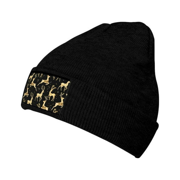 Junzan Christmas Gold Deers Mens Winter Hats Thick Knit Cuff Beanie Cap Beanie Hat