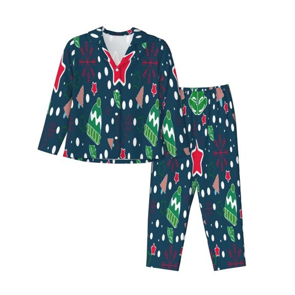 Junzan Christmas Print Womens Pajama Sets,Long Sleeve Button Down For Women Pjs 2 Piece