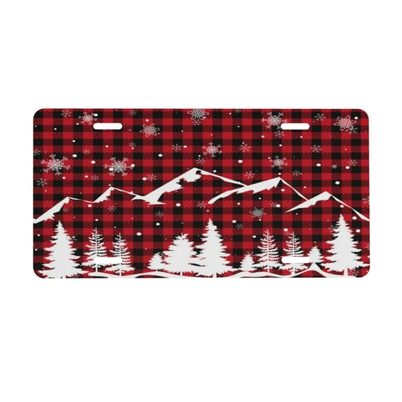 Junzan Christmas Tree Buffalo Plaid Front License Plate Covers Decorative Car Metal Plates Novelty License Plate 6 X 12 Inch For Women Men