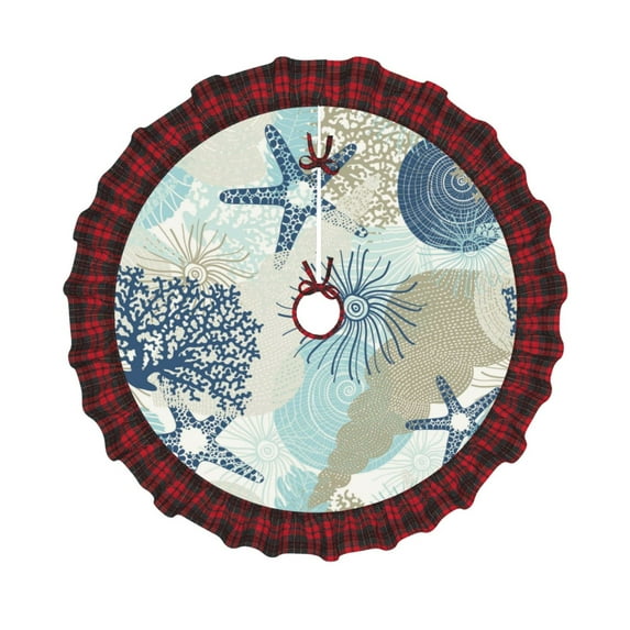 Junzan Christmas Tree Skirt 30",Xmas Winter Holiday Party Indoor Outdoor Home Decor (Algae Corals And Seashells )