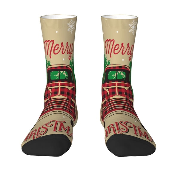 Junzan Christmas Vintage Red Truck Mens Funny Socks For Men Women Colorful Fun Novelty Crew Patterned Socks