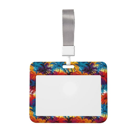 Junzan Colorful Hawaii Palms ID Badge Holder with Windows Key Card Work Badge Sleeve for Office, School, Factory, ID Credit Cards, Proximity Key Cards