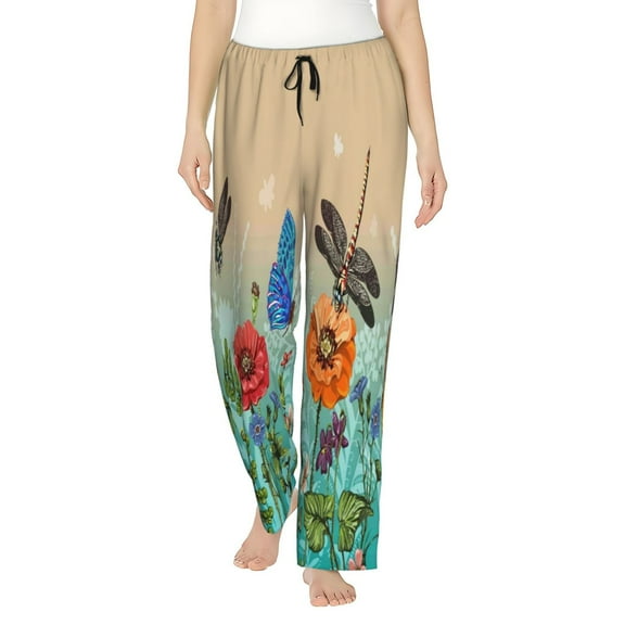 Junzan Colorful Plants And Insects Women'S Pajama Pants Drawstring Comfy Sleep Bottoms With Pockets