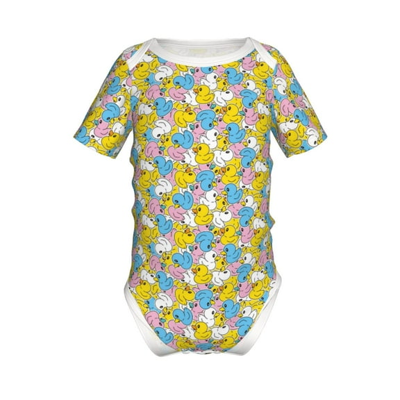 Junzan Colorful Rubber Duck 1 Print Short-Sleeve Baby Climbing Clothes, Bodysuits for Infant One-Piece for Baby Boys & Girls Baby Clothes Baby Romper with Snap Closure-3 Months