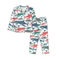 thumbnail image 1 of Junzan Colorful Shark Print Womens Pajama Sets,Long Sleeve Button Down For Women Pjs 2 Piece, 1 of 9