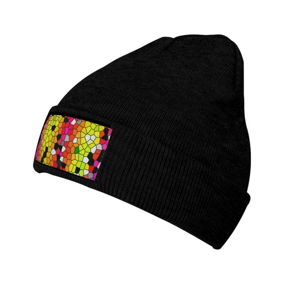Junzan Colorful Tie Dye Stained Glass 1 Mens Winter Hats Thick Knit Cuff Beanie Cap Beanie Hat