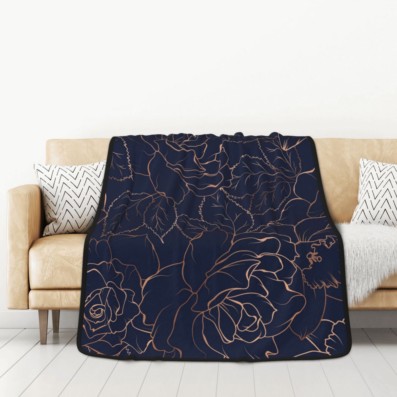 Junzan CopperGold Gloss Outline Print Blanket, DoubleSided Throw