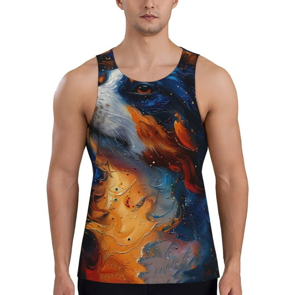 Junzan Cosmic Dog Starry Night for Men's Workout Tank Top Gym Muscle Tee Fitness Bodybuilding Sleeveless T Shirt Sleeveless Muscle Shirts-