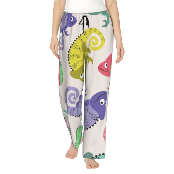 Junzan Cute Chameleons Women'S Pajama Pants Drawstring Comfy Sleep Bottoms With Pockets