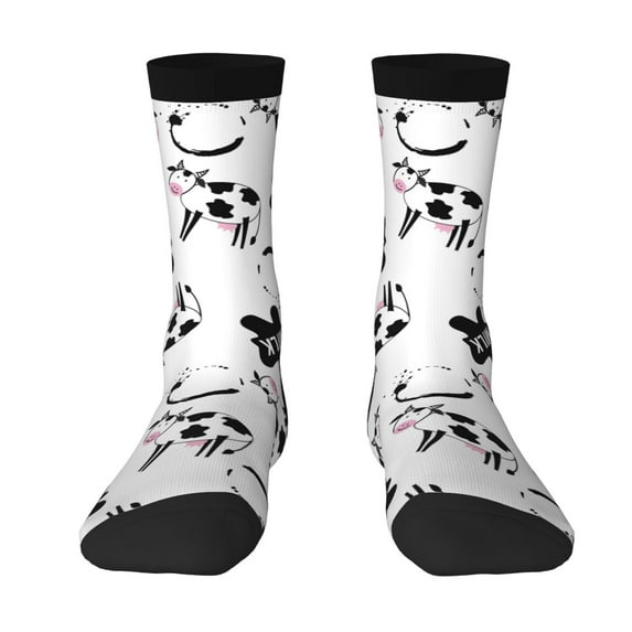 Junzan Cute Cow And Milk Stains Mens Funny Socks For Men Women Colorful Fun Novelty Crew Patterned Socks