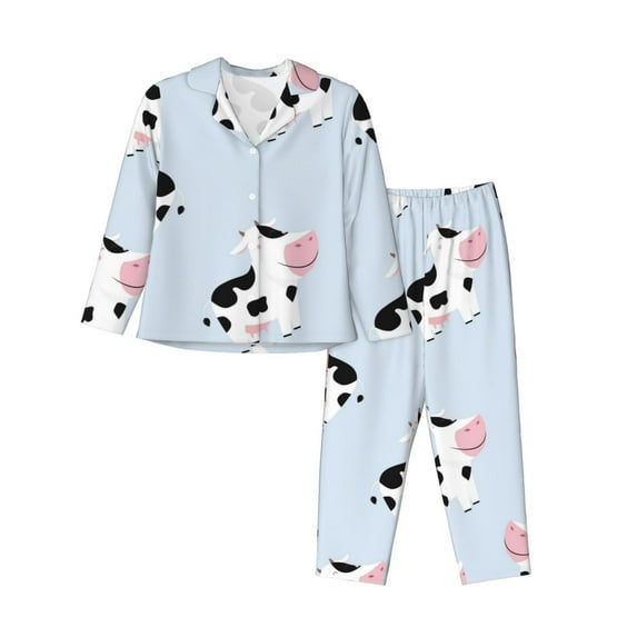 Junzan Cute Farm Cow Print Womens Pajama Sets,Long Sleeve Button Down For Women Pjs 2 Piece