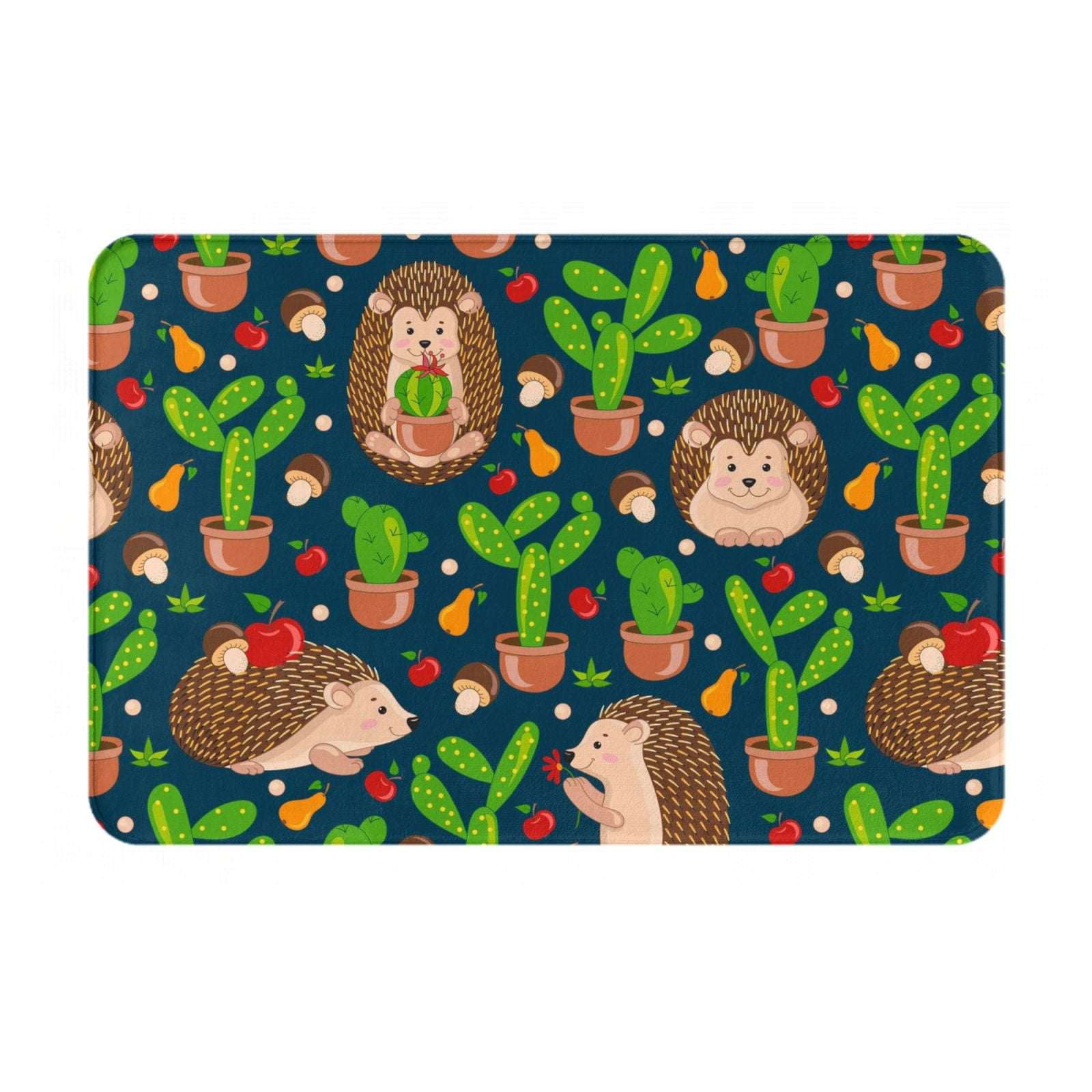 Junzan Cute Hedgehogs Cactus Blue Custom Funny Doormat