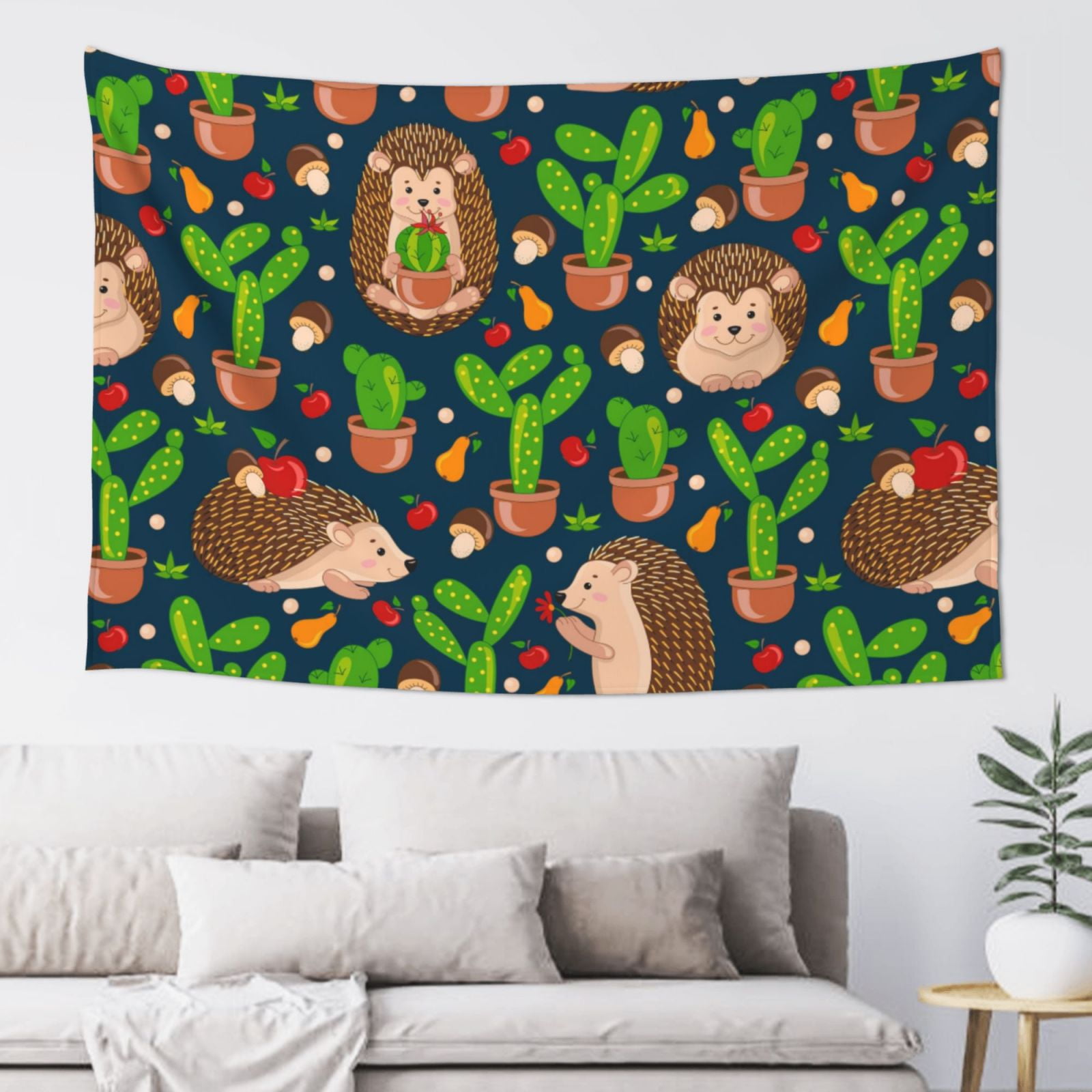 Junzan Cute Hedgehogs Cactus Blue Tapestry Hippie Tapestry For Bedroom Aesthetic Tapestries Wall ...
