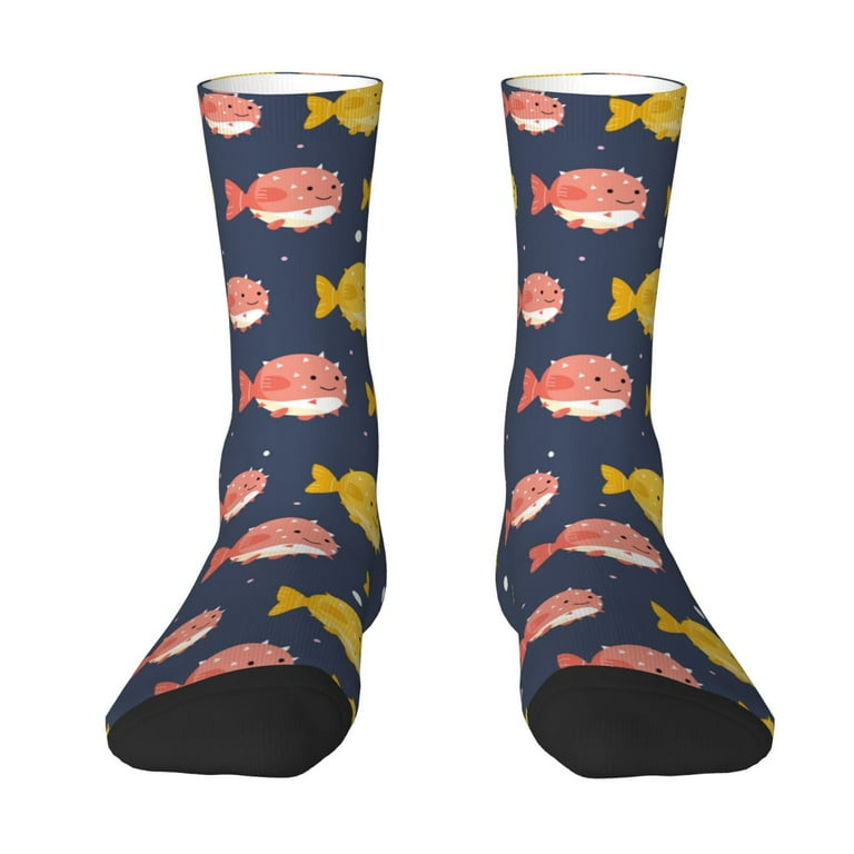 Junzan Cute Puffer Fish Mens Funny Socks For Men Women Colorful