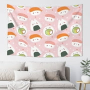 Junzan Cute Sushi (2) Tapestry Hippie Tapestry For Bedroom Aesthetic Tapestries Wall Hanging For Bedroom Hippie Room Decor (60x40inches)