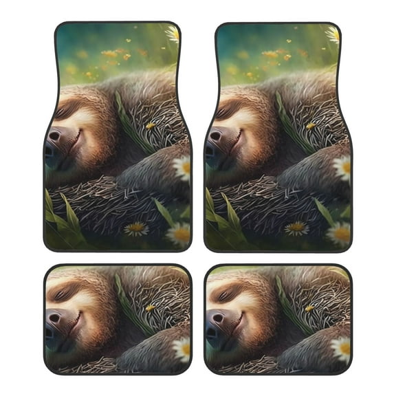 Junzan Daisy Sleeping Sloth for Car Floor Mats,Car Carpet Mats Car Interior Protection with Anti-Slip Backing Car Accessories Fit for SUV/Vans/Sedans/Trucks,Set of 4pcs