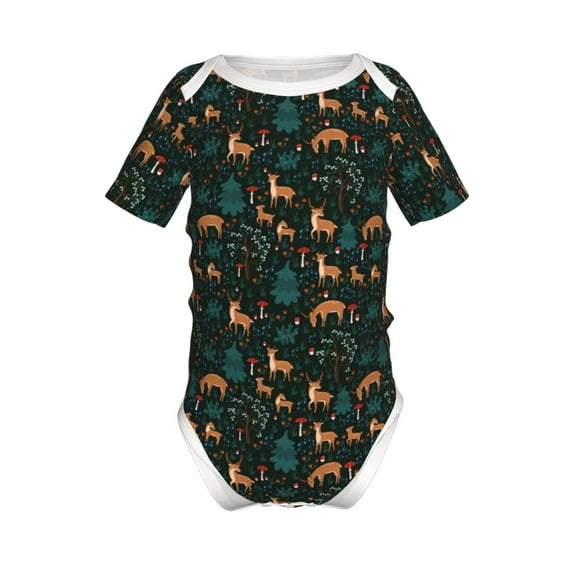 Junzan Deers In The Forest Print Short-Sleeve Baby Climbing Clothes, Bodysuits for Infant One-Piece for Baby Boys & Girls Baby Clothes Baby Romper with Snap Closure-6 Months