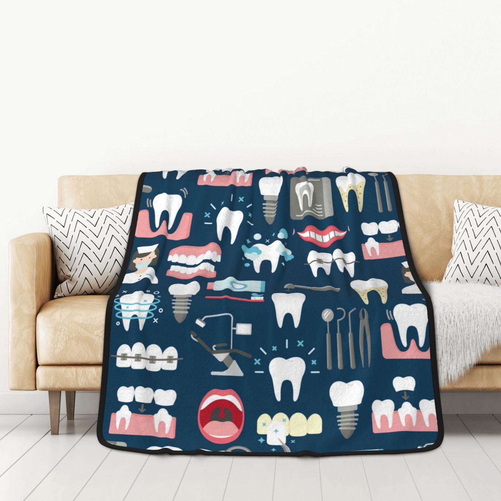 Junzan Dental Seamless Print Blanket, DoubleSided Throw Blanket For Couch Sofa Bed Office