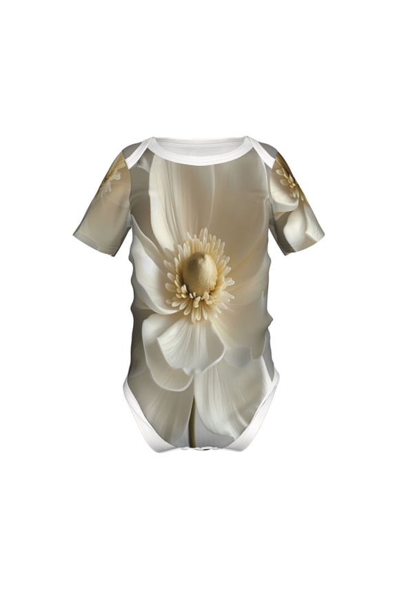 Elegant Ivory Flower Print Short-Sleeve Baby Climbing Clothes, Bodysuits for Infant One-Piece for Baby Boys & Girls Baby Clothes Baby Romper with Snap Closure-2 Years