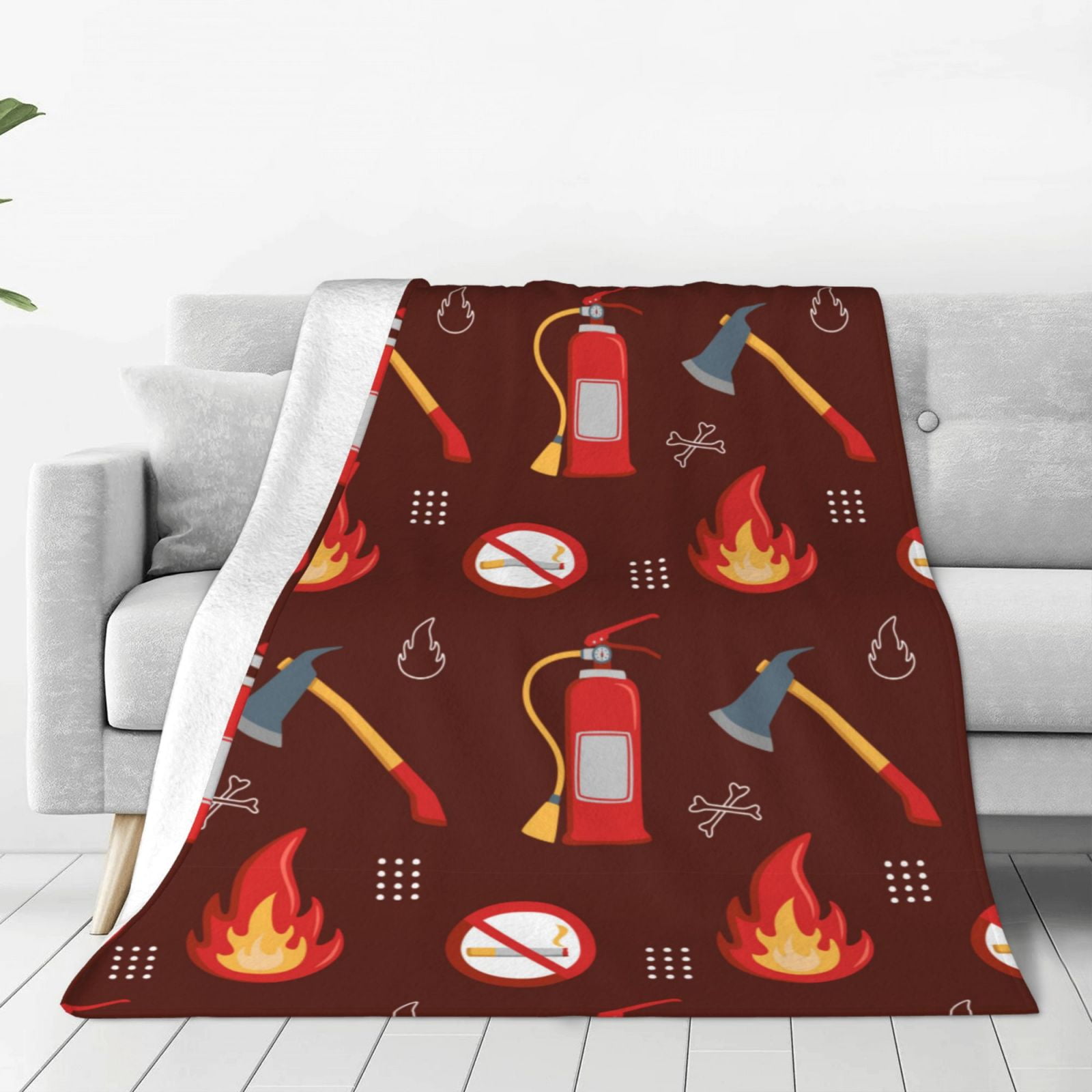 Fire Flame Print Pattern Hooded Blanket